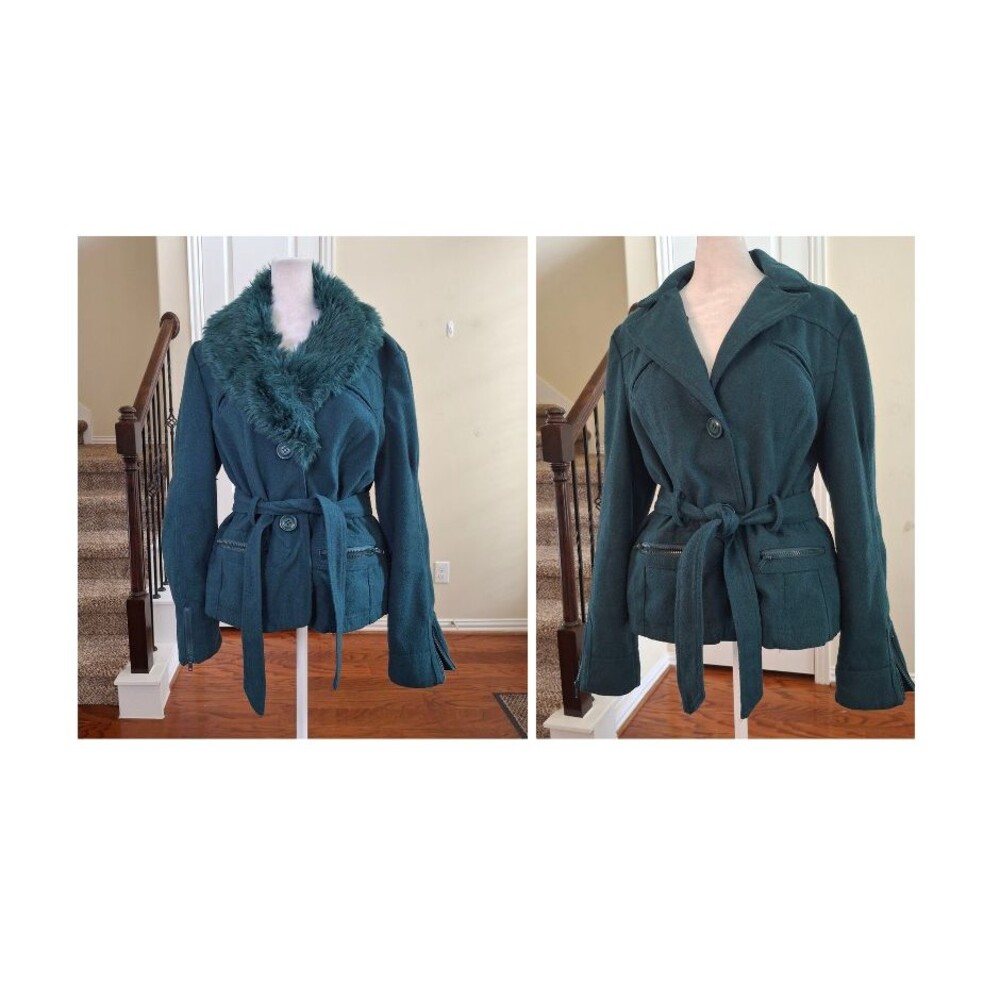 Last Kiss Y2k Faux Fur Belted Coat Green Women M Gothic Grunge Preppy Academia
